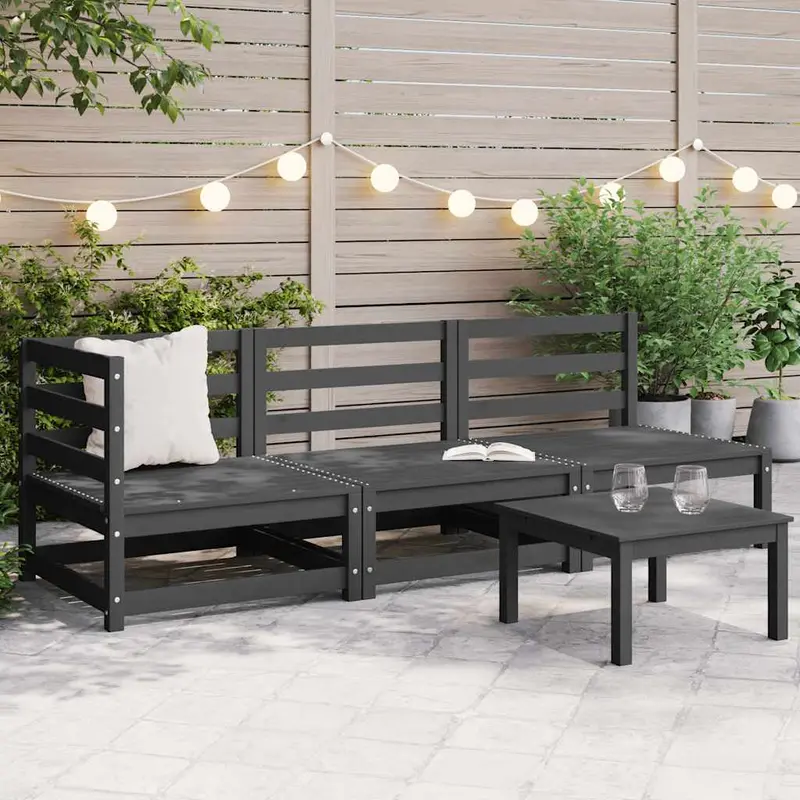 Muebles de jardín 3 piezas gris madera de pino maciza