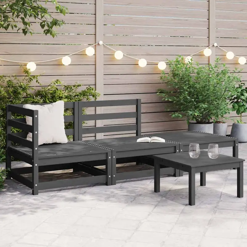 Muebles de jardín 3 piezas gris madera maciza de pino