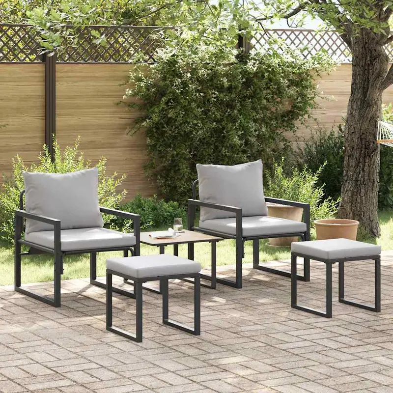 Muebles de jardín 4 pcs 2-Número de plazas Gris Claro Poliéster