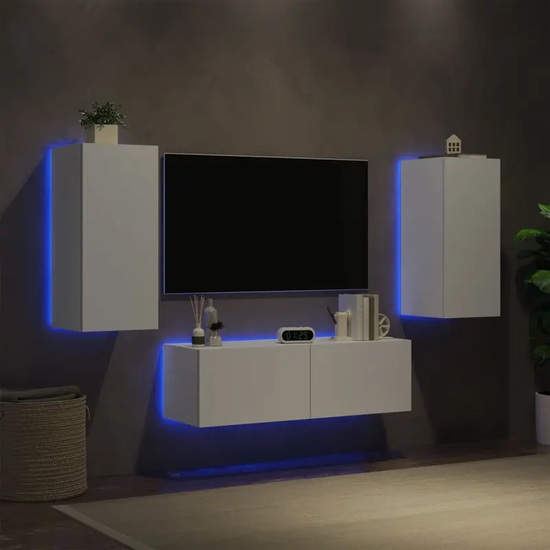Muebles de TV de pared con luces LED 3 piezas blanco