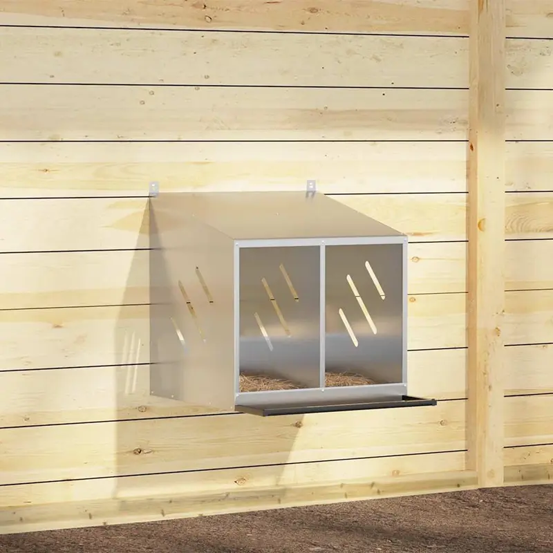 Nido para gallinas con 2 compartimentos plateado galvanizado