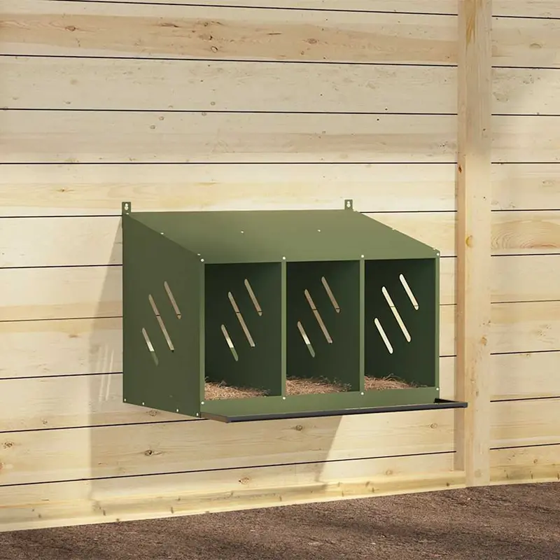 Nido para gallinas con 3 compartimentos de metal verde oliva