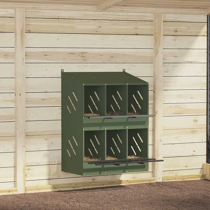 Nido para gallinas con 6 compartimentos de metal verde oliva
