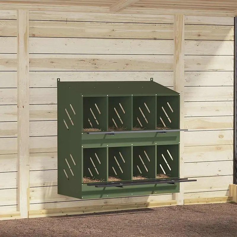 Nido para gallinas con 8 compartimentos de metal verde oliva