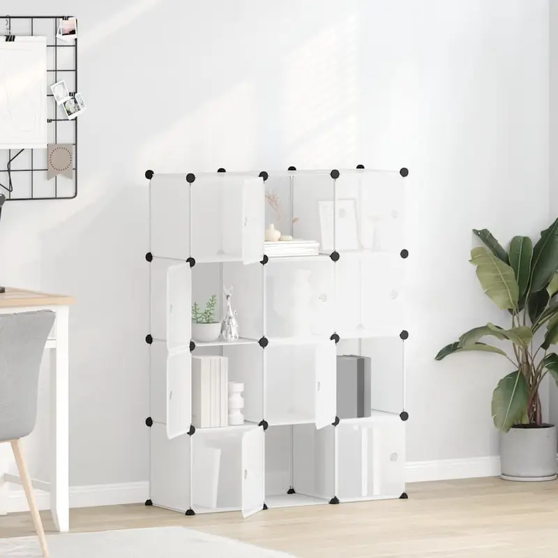 Organizador de cubos de almacenamiento con 12 cubos y puertas, PP transparente
