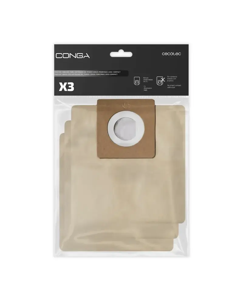 Pack de 3 Bolsas de Alta Calidad para Aspirador Conga PowerBag 2000 Compact de Cecotec