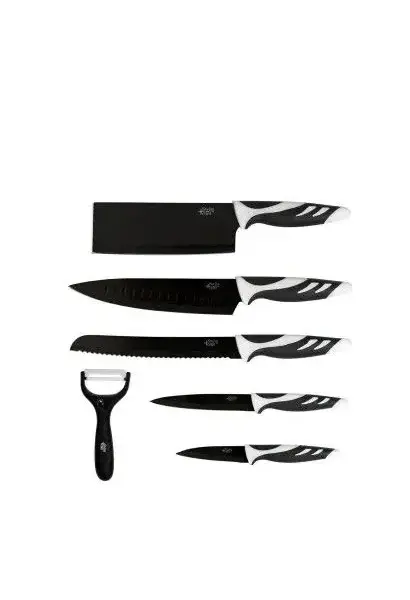 Pack de seis cuchillos suizos profesionales color blanco y negro hechos de acero inoxidable swiss chef de Cecotec