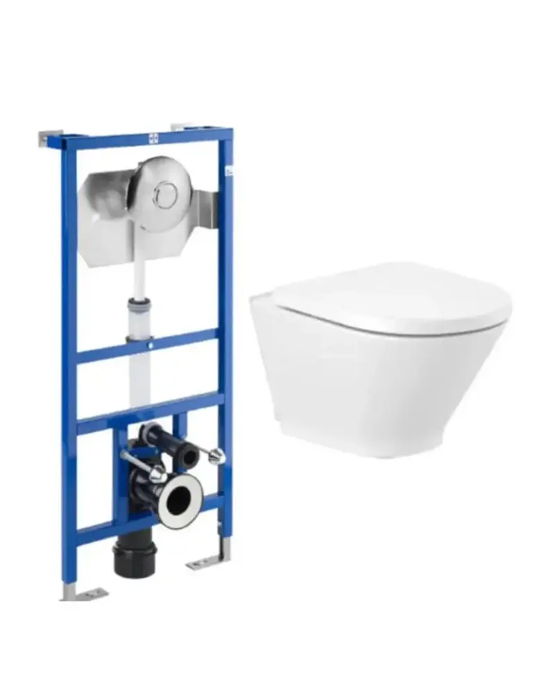 Pack inodoro compacto salida horizontal Rimless The Gap Round y cisterna empotrable con fluxor y doble descarga Duplo WC Fluxor Roca