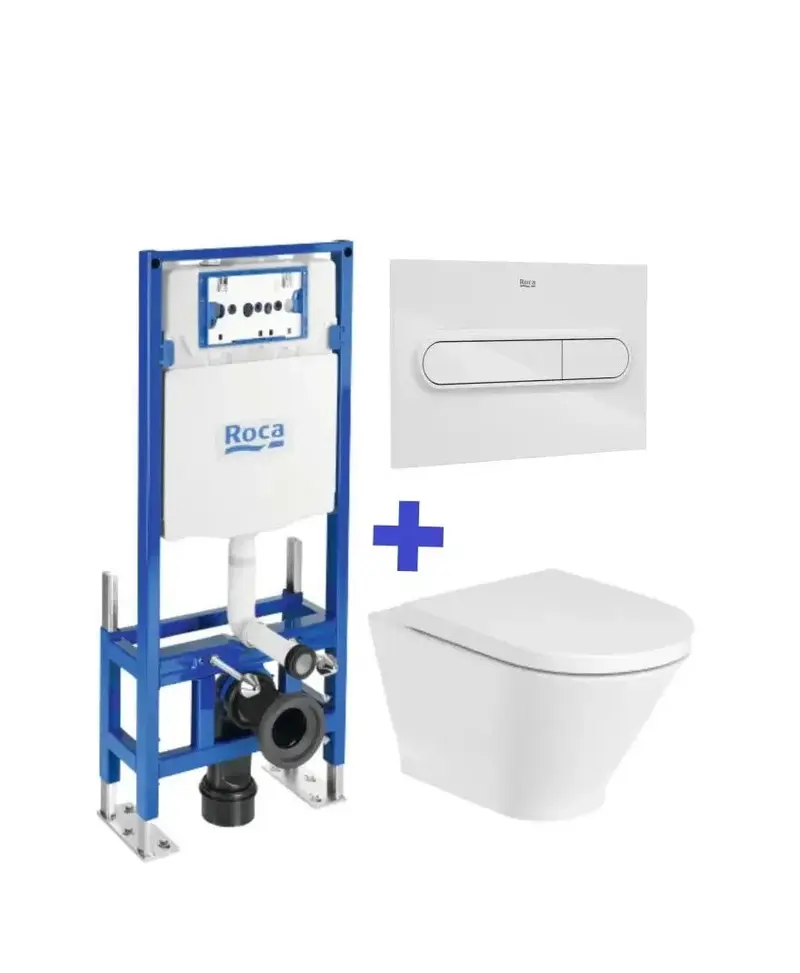 Pack inodoro Rimless Roca The Gap Round suspendido salida horizontal y cisterna autoportante doble descarga Duplo WC One Freestading
