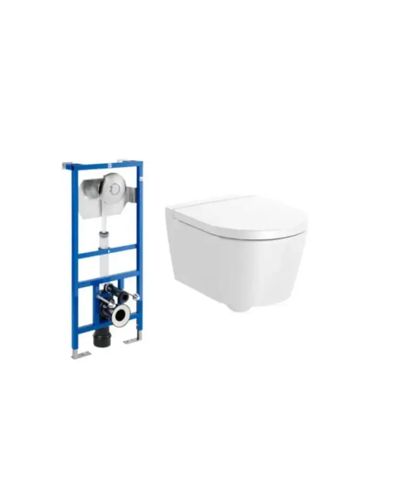 Pack inodoro suspendido Rimless 48 cm de fondo salida horizontal con tapa y cisterna Round Roca A346528000+A890092100