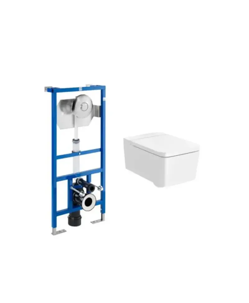 Pack inodoro suspendido Rimless 56 cm de fondo con tapa amortiguada y cisterna salida horizontal Square Roca A346537000+A890092100