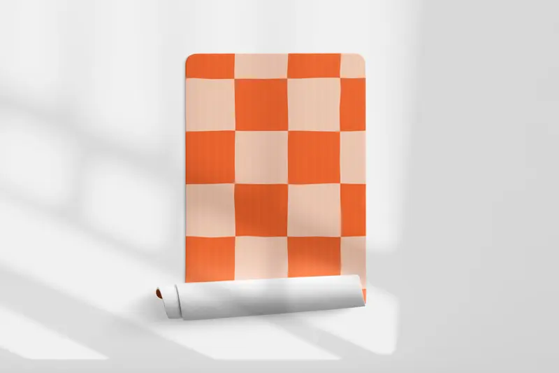 Papel pintado Ajedrezado Irregular Naranja Rosa L