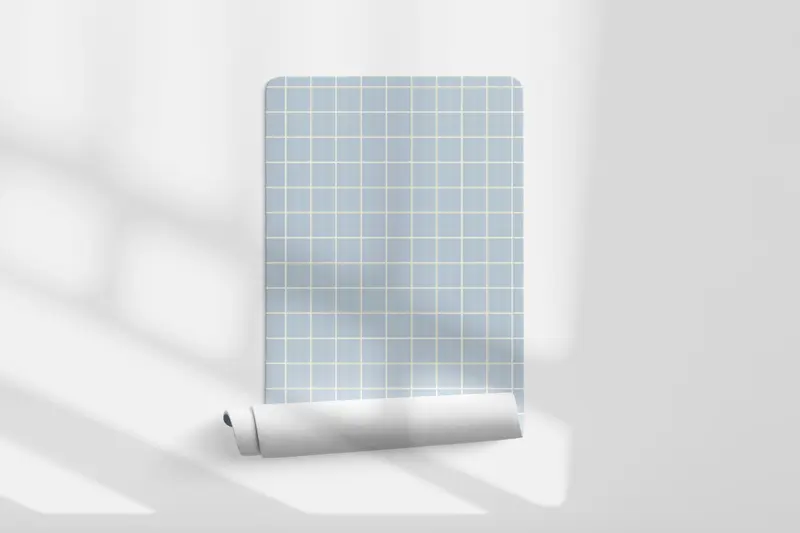 Papel pintado Cuadricula Azul Claro Crema S