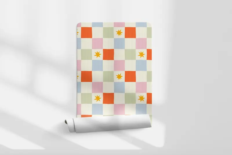 Papel pintado Cuadros Colores Pastel Estrellas Naranja M