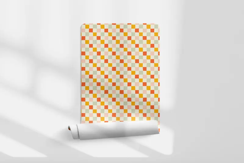Papel pintado Cuadros Desordenados Naranja Ocre Verde M