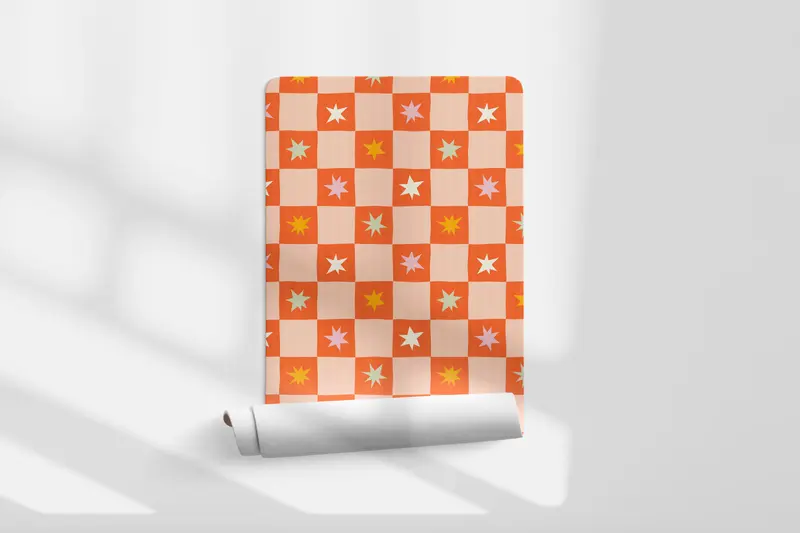Papel pintado Cuadros Estrellas Naranja Rosa M