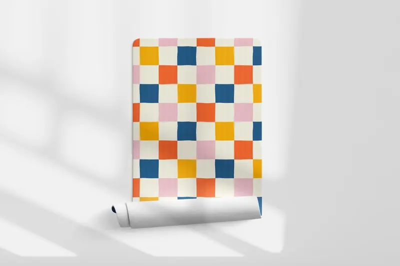 Papel pintado Cuadros Irregulares Naranja Azul Rosa M