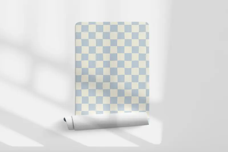 Papel pintado Cuadros Ondulados Azul Claro Crema L