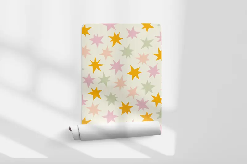 Papel pintado Estrellas Pastel Naranja Rosa Verde L