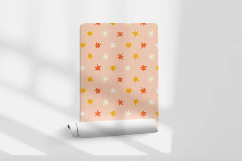 Papel pintado Estrellas Punteadas Naranja Crema M