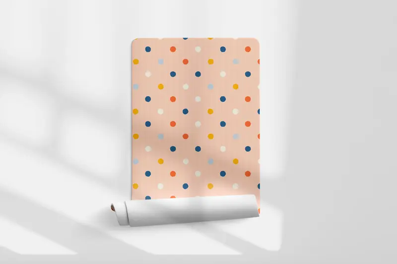 Papel pintado Puntos Irregulares Retro Naranja Azul M