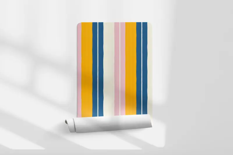 Papel pintado Rayas Dobles Amarillo Azul Rosa M