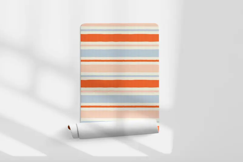 Papel pintado Rayas Irregulares Naranja Azul Palo M