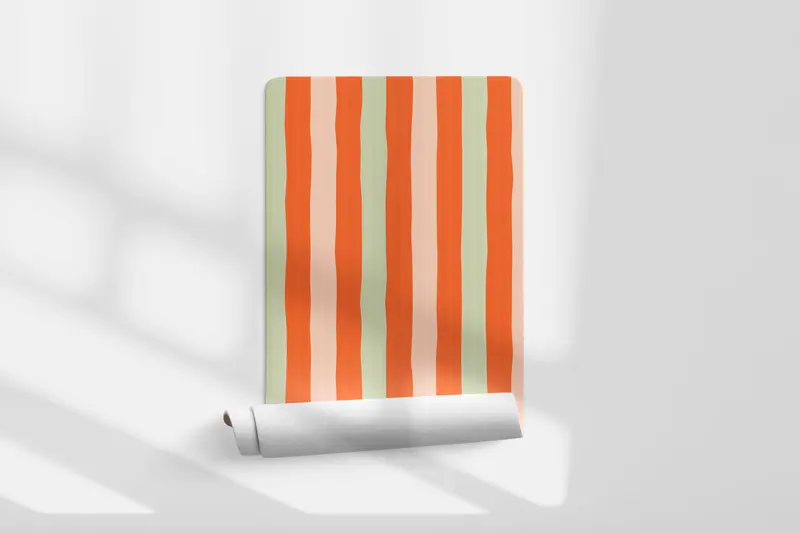 Papel pintado Rayas Irregulares Naranja Verde Claro L