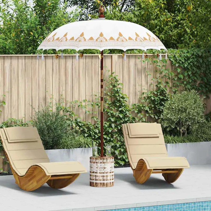 Paraguas balinés con base Crema 185 x 185 x 260 cm Algodón
