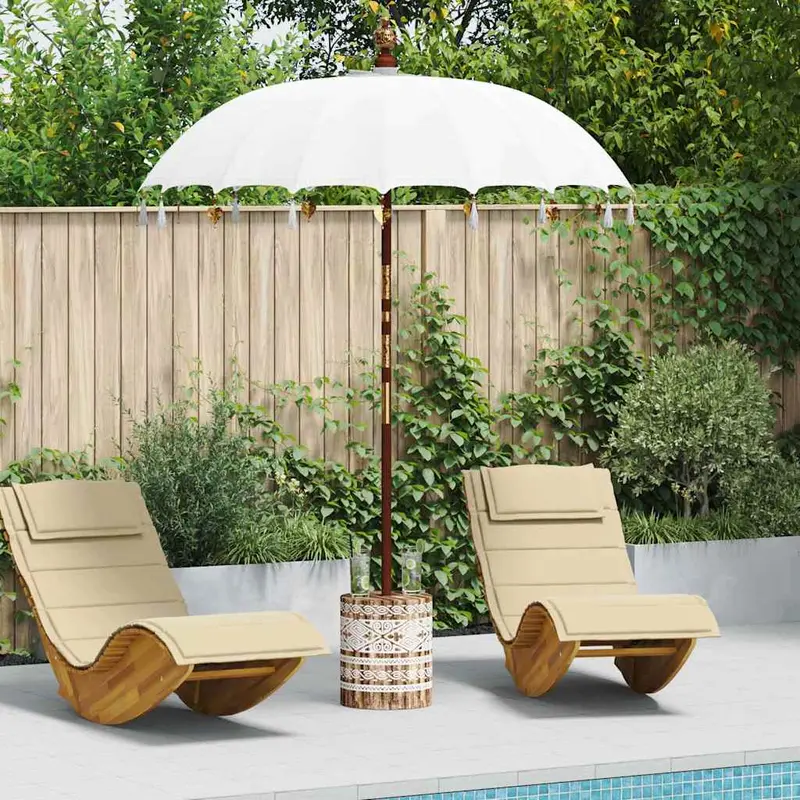 Paraguas balinés con base Crema 185 x 185 x 260 cm Algodón