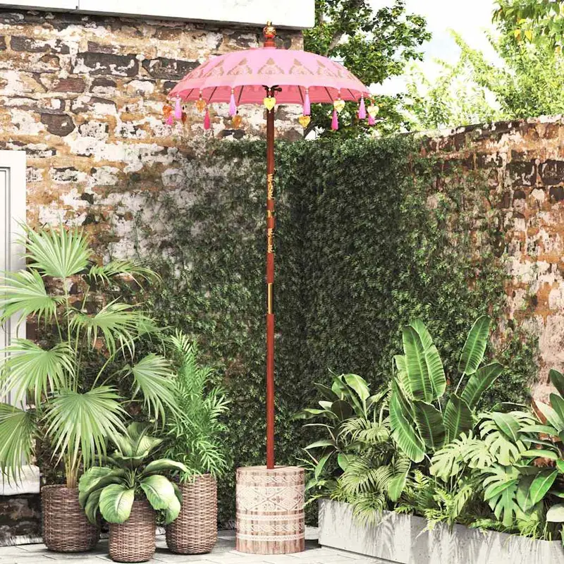 Paraguas balinés con base Rosa 95 x 95 x 260 cm Algodón