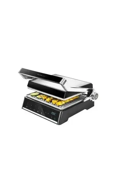 Parrilla eléctrica antiadherente de 2000 w en color acero y negro rock’ngrill smart de Cecotec