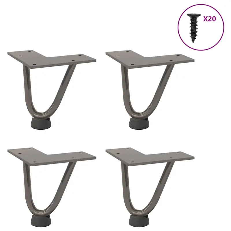 Patas de horquilla para mesa de centro (4 unidades, acero natural, 10 cm, acero macizo)