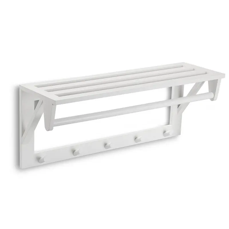 PERCHERO DE PARED BLANCO CON BALDA Y 5 GANCHOS