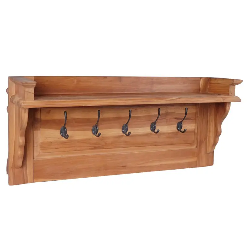 Perchero de pared de madera maciza teca 80x16,5x35 cm