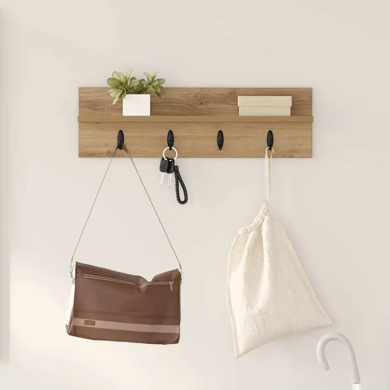Perchero de pared Roble artesanal 60 x 10,5 x 18 cm