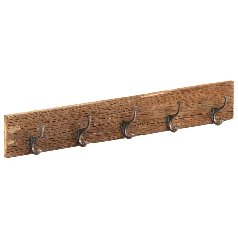 Perchero de recibidor 5 ganchos madera reciclada 100x2,5x15 cm