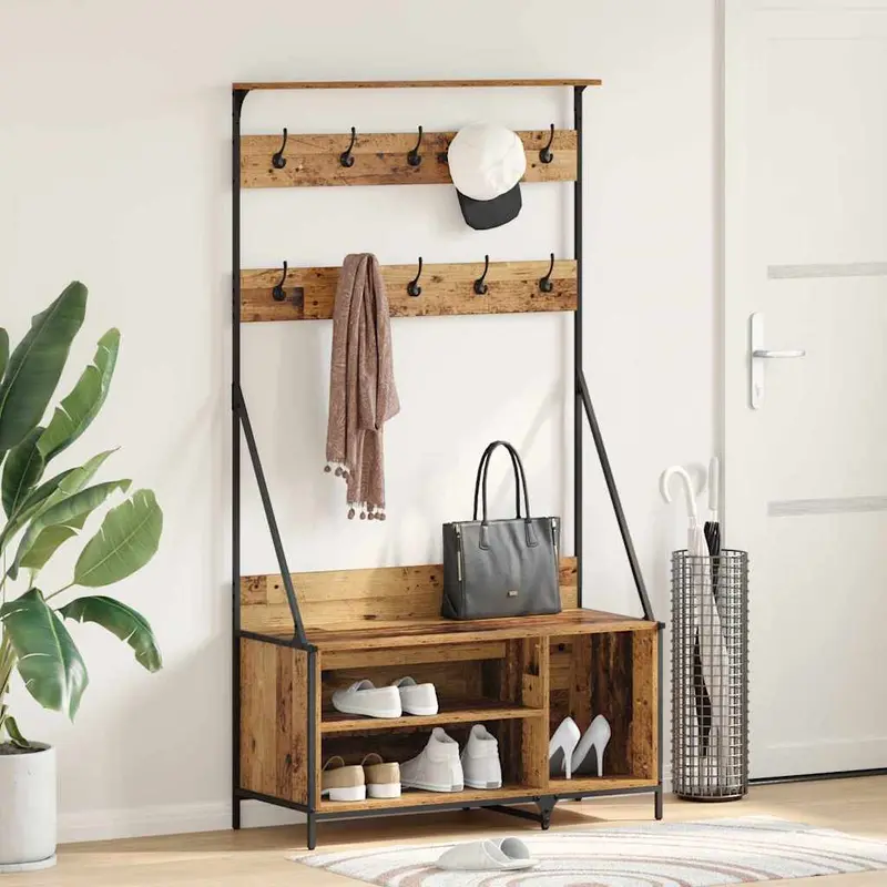 Perchero para ropa con estante Madera Vieja 100 x 41 x 184 cm