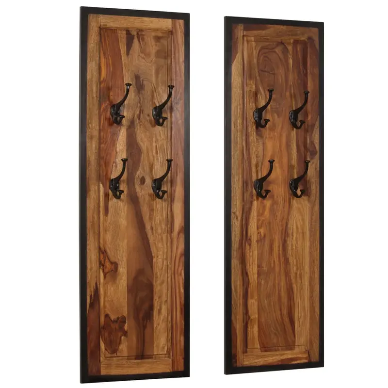 Percheros 2 unidades de madera maciza de acacia