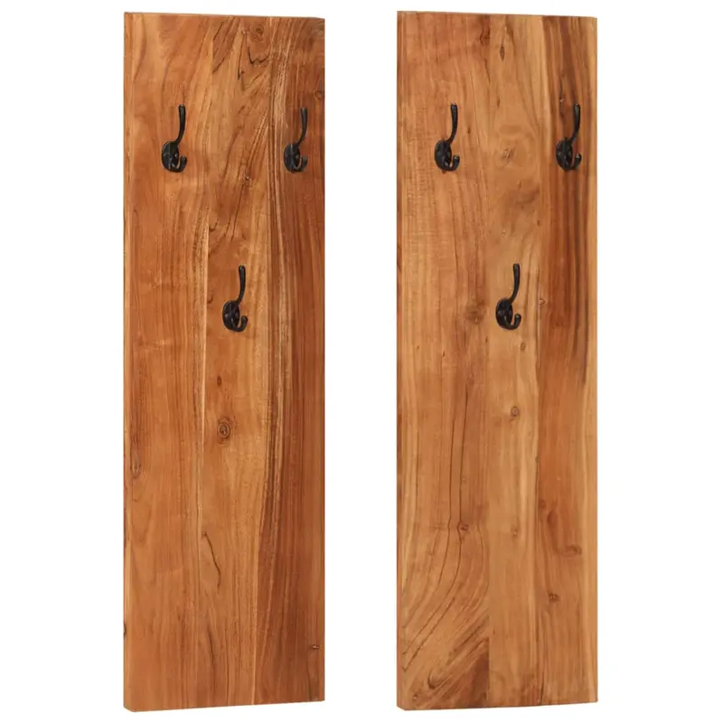 Percheros de pared 2 uds madera maciza de acacia 36x3x110 cm