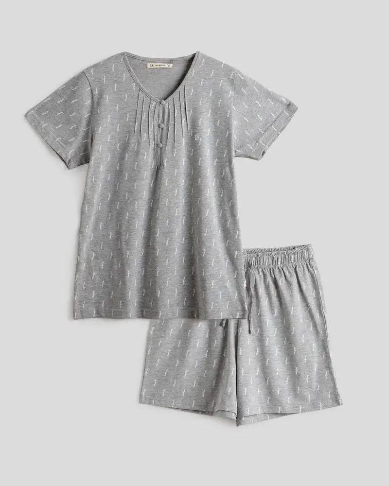 Pijama Corto Mujer Don Algodon Gris Estampado