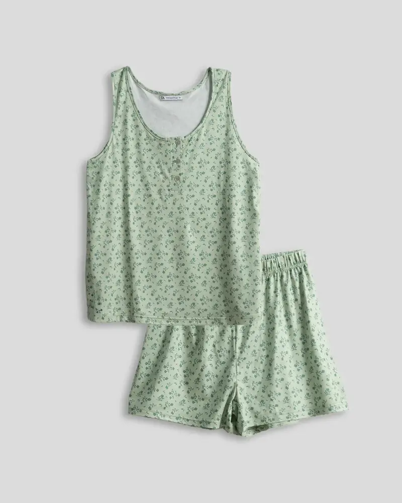 Pijama Corto Mujer Don Algodon Verde Agua