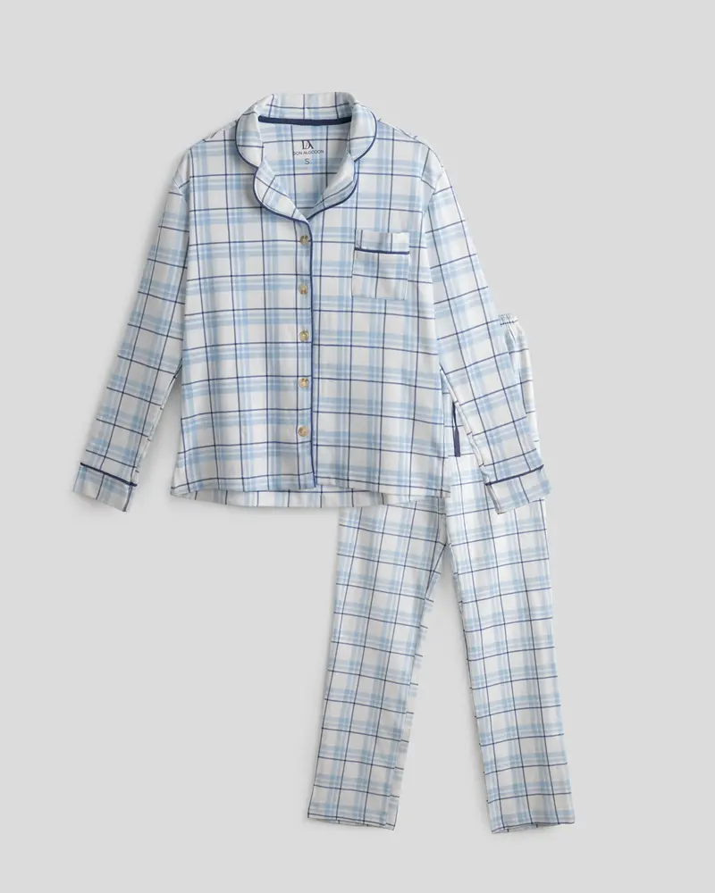 Pijama Largo Mujer Don Algodon Cuadros Azul