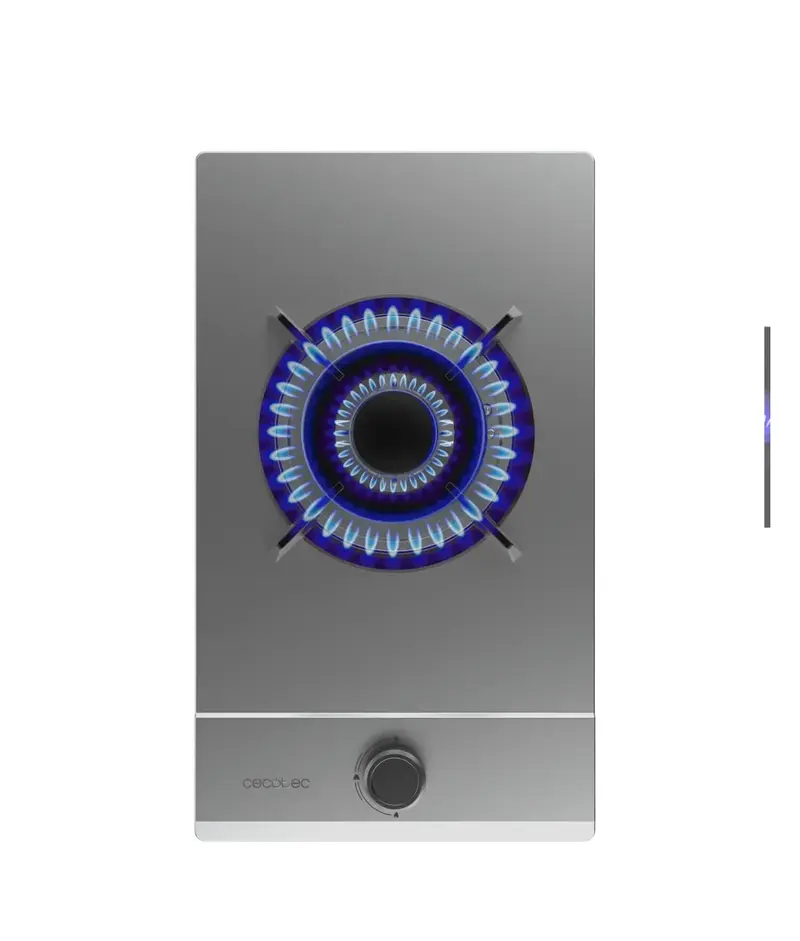 Placa de gas Bolero Squad G 1200S Inox 1 fuego acero inoxidable con quemador WOK 3 5kW y encendido eléctrico de Cecotec