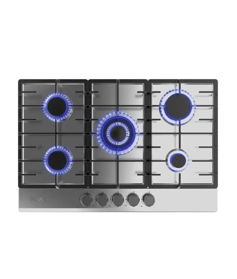 Placa de gas Bolero Squad G 5200F inox 5 fuegos 11kW con quemador WOK y encendido eléctrico seguro. de Cecotec