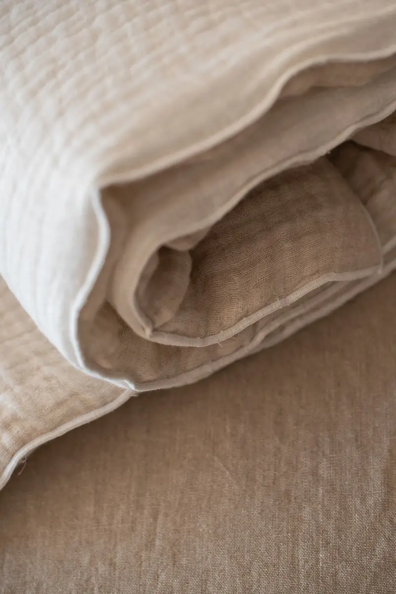 Plaid Cama Lino Gasa Tierra & Blanco Hilatura