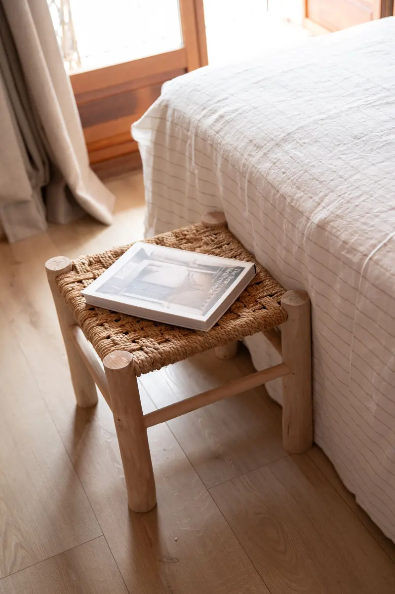 Plaid Cama Rayitas Beige Hilatura Natural