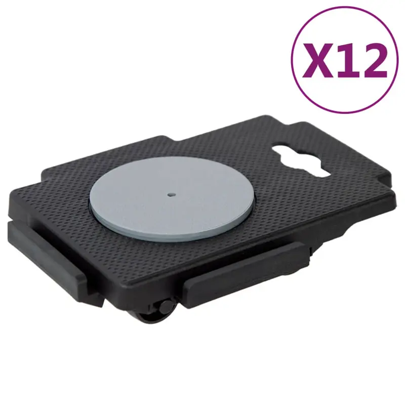 Plataformas móviles con 8 ruedas 12 uds PP negro 150 kg