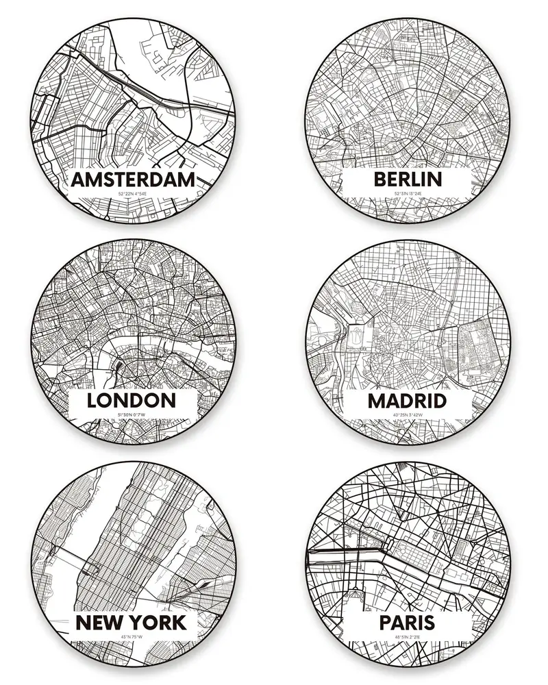 Posavasos Mapas de Ciudades Pack de 12