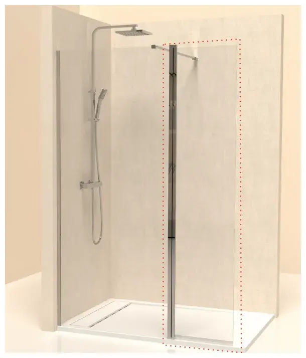 Puerta abatible para mampara de cristal templado con perfil en acabado plata alto brillo Vision Kassandra